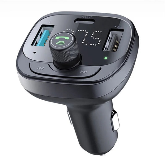 LOHEE S-21 Bluetooth Car Charger Adapter FM Transmitter with QC3.0 USB Fast Charging, TF CardU-disk, and BT Music Player