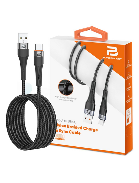 USB-A to USB-C Charge & Sync Cable 2M (Nylon Braided)