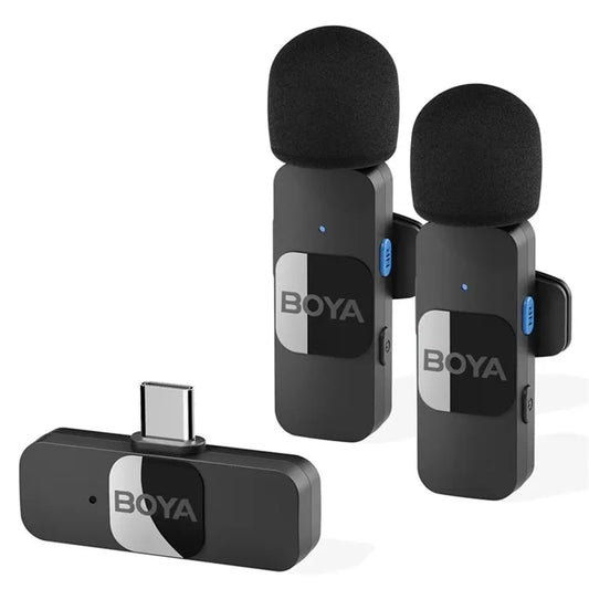 BOYA BY-V20 2.4GHz Wireless Lavalier Microphones – USB-C, Dual Transmitters