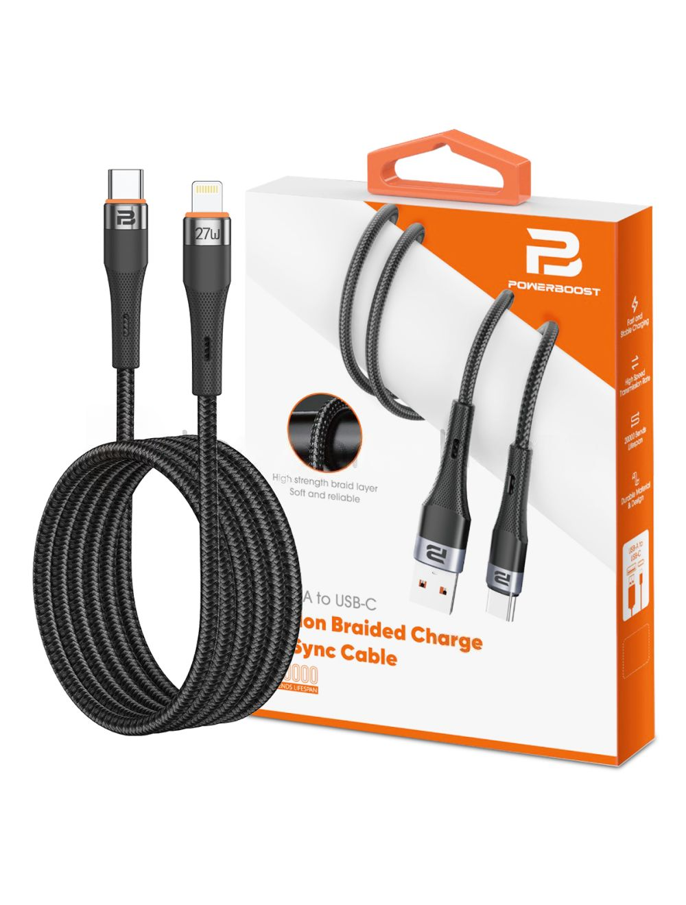 USB-C to Lighting Charge & Sync Cable 1.2M (Nylon Braided)(27W)