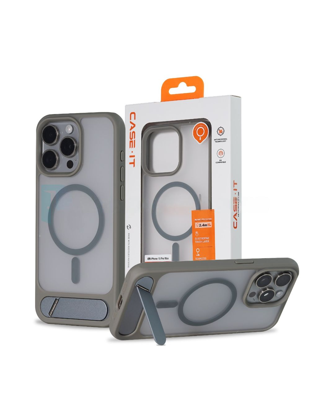 Case It IPhone 15 Pro MetalEase Metal Kickstand Soft Grip Matte Case