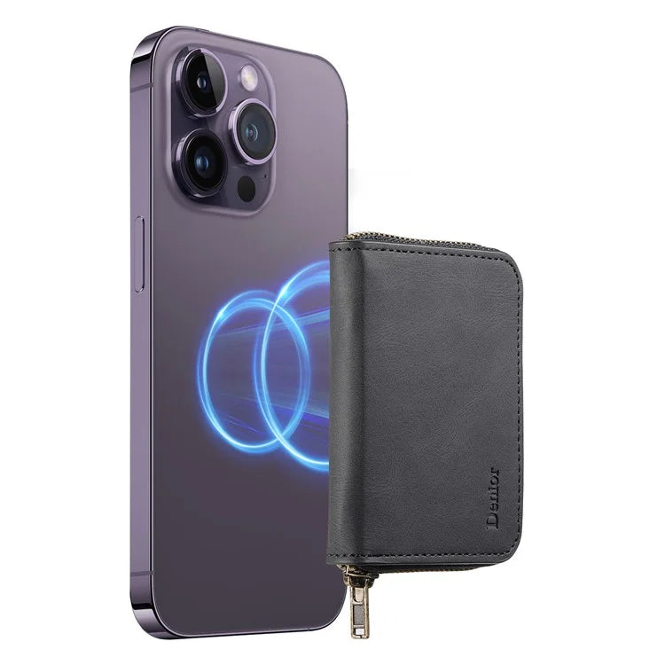 DENIOR V17 Zipper Card Case – MagSafe-Compatible Leather Phone Card Holder & Stand