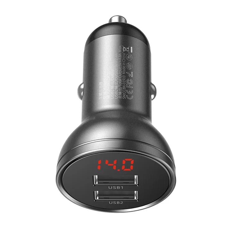 BASEUS 24W Dual USB Car Charger – 4.8A Quick Charge Adapter with Digital Display