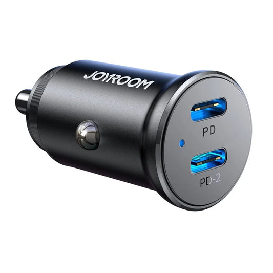 JOYROOM CCN06 Mini 30W Dual Type-C Aluminum Alloy Car Charger PD Fast Charging Adapter