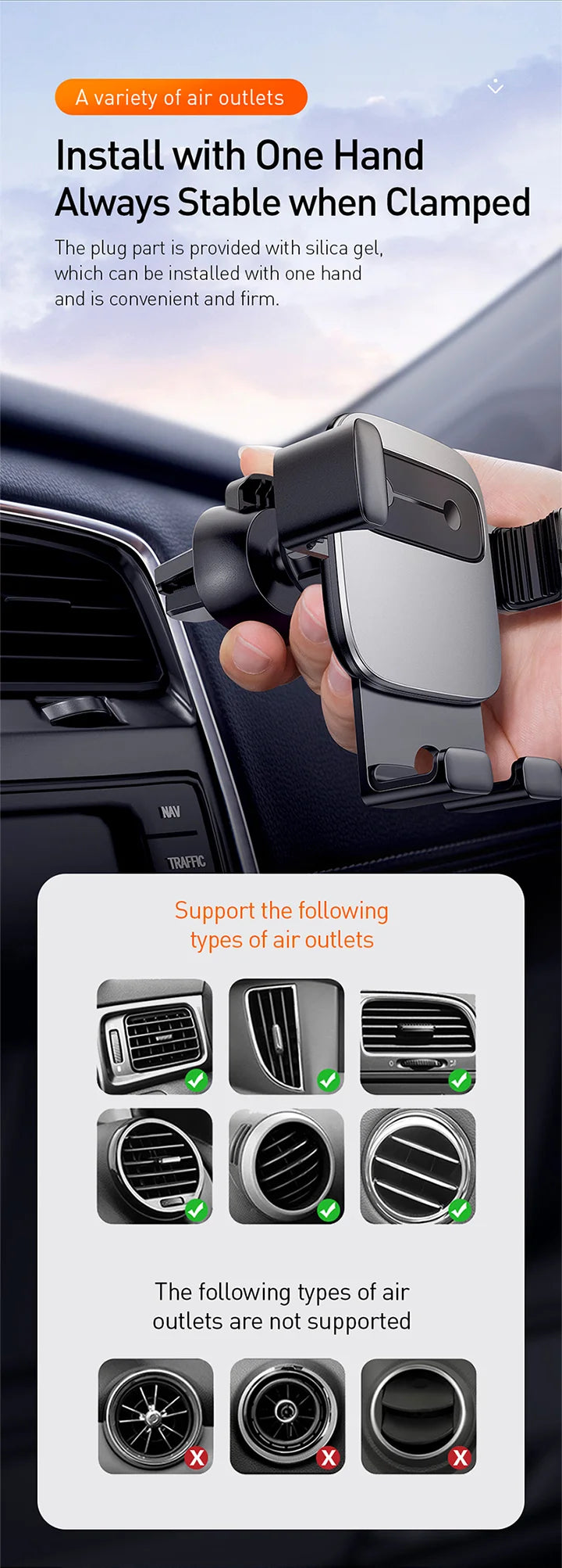 BASEUS Car Phone Holder – Air Vent Gravity Mount for Navigation & Vehicle