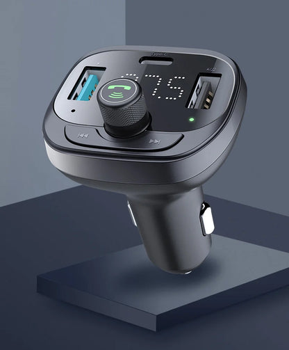 LOHEE S-21 Bluetooth Car Charger Adapter FM Transmitter with QC3.0 USB Fast Charging, TF CardU-disk, and BT Music Player
