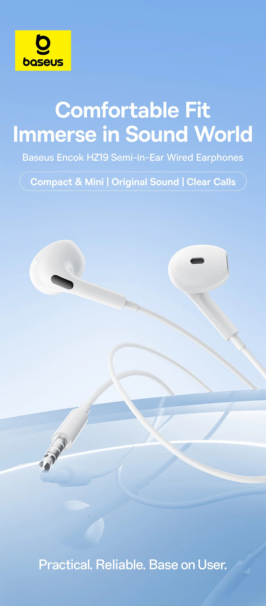 BASEUS Encok HZ19 3.5mm Semi In-Ear Wired Earphones