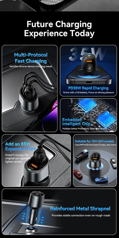 ESSAGER 120W USB + Type-C Car Charger Adapter with Cigarette Lighter Socket