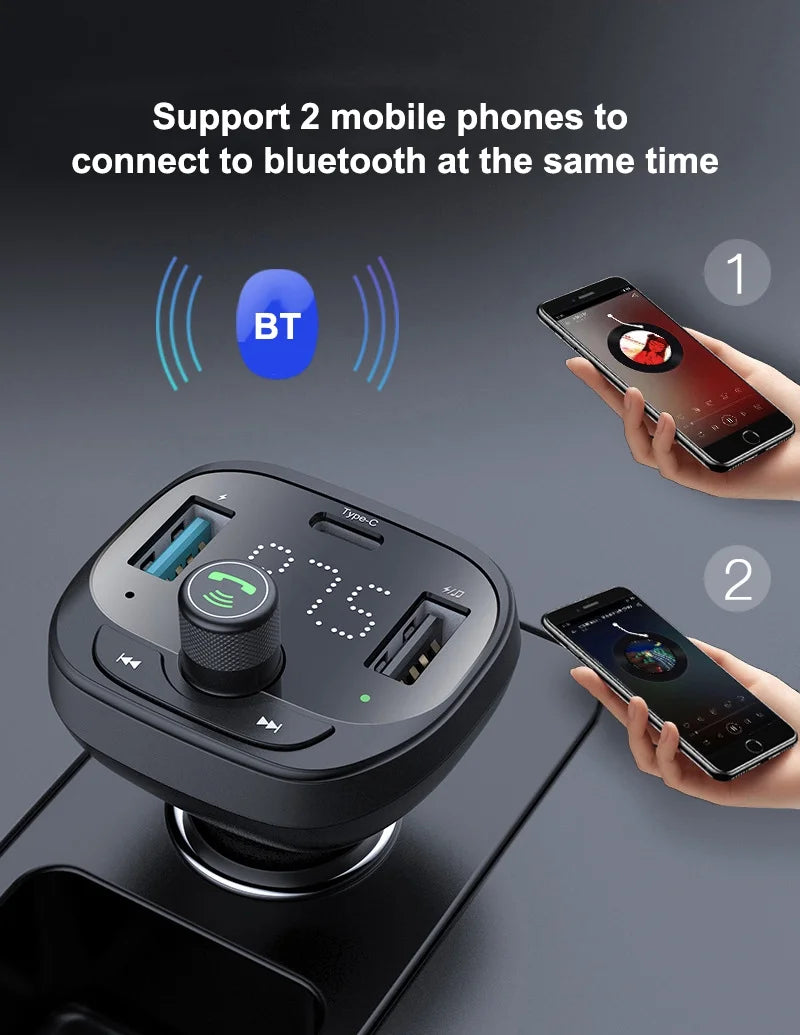 LOHEE S-21 Bluetooth Car Charger Adapter FM Transmitter with QC3.0 USB Fast Charging, TF CardU-disk, and BT Music Player