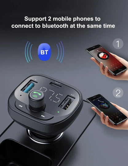 LOHEE S-21 Bluetooth Car Charger Adapter FM Transmitter with QC3.0 USB Fast Charging, TF CardU-disk, and BT Music Player