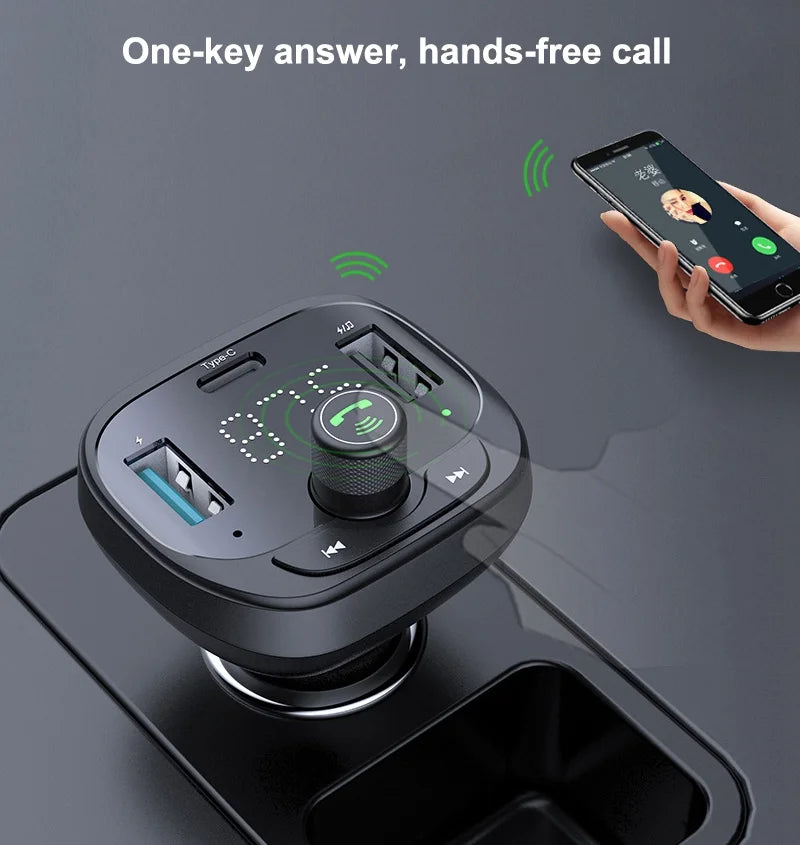 LOHEE S-21 Bluetooth Car Charger Adapter FM Transmitter with QC3.0 USB Fast Charging, TF CardU-disk, and BT Music Player