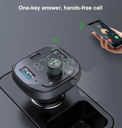 LOHEE S-21 Bluetooth Car Charger Adapter FM Transmitter with QC3.0 USB Fast Charging, TF CardU-disk, and BT Music Player