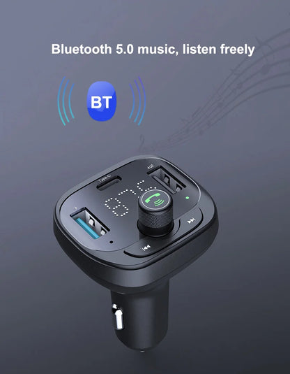 LOHEE S-21 Bluetooth Car Charger Adapter FM Transmitter with QC3.0 USB Fast Charging, TF CardU-disk, and BT Music Player