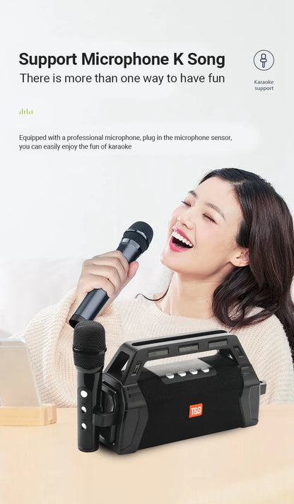T&G TG538 Portable Bluetooth Speaker with Karaoke Microphone and Stereo Subwoofer