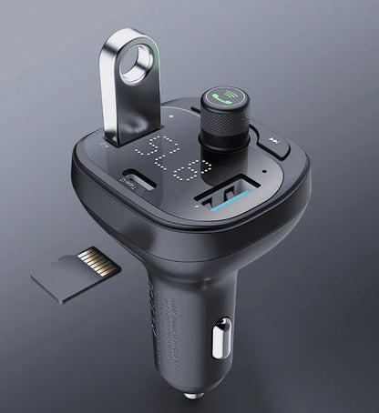 LOHEE S-21 Bluetooth Car Charger Adapter FM Transmitter with QC3.0 USB Fast Charging, TF CardU-disk, and BT Music Player