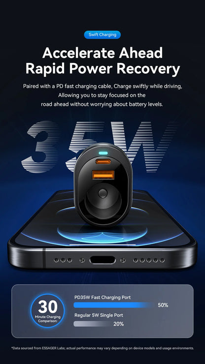 ESSAGER 120W USB + Type-C Car Charger Adapter with Cigarette Lighter Socket