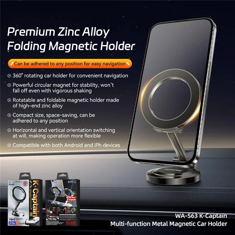 WEKOME WA-S63 MagSafe Car Phone Holder – 360° Rotatable Zinc Alloy Mount