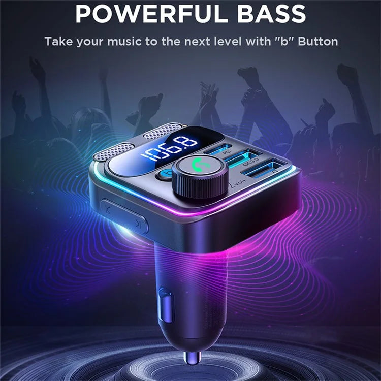 JOYROOM JR-CCB01 Bluetooth FM Transmitter 48W Car Charger with Dual Microphones & Hands-Free Calling