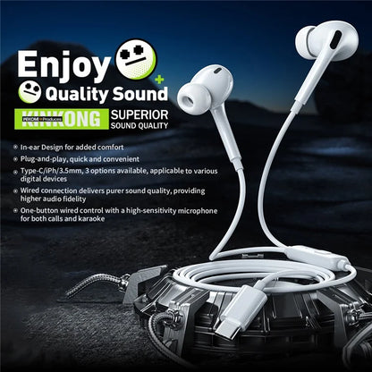 WEKOME YB06 Type-C Wired Earphones – In-Ear 10mm Driver