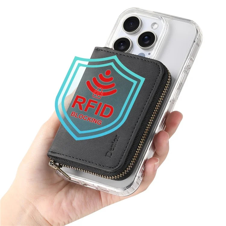 DENIOR V17 Zipper Card Case – MagSafe-Compatible Leather Phone Card Holder & Stand