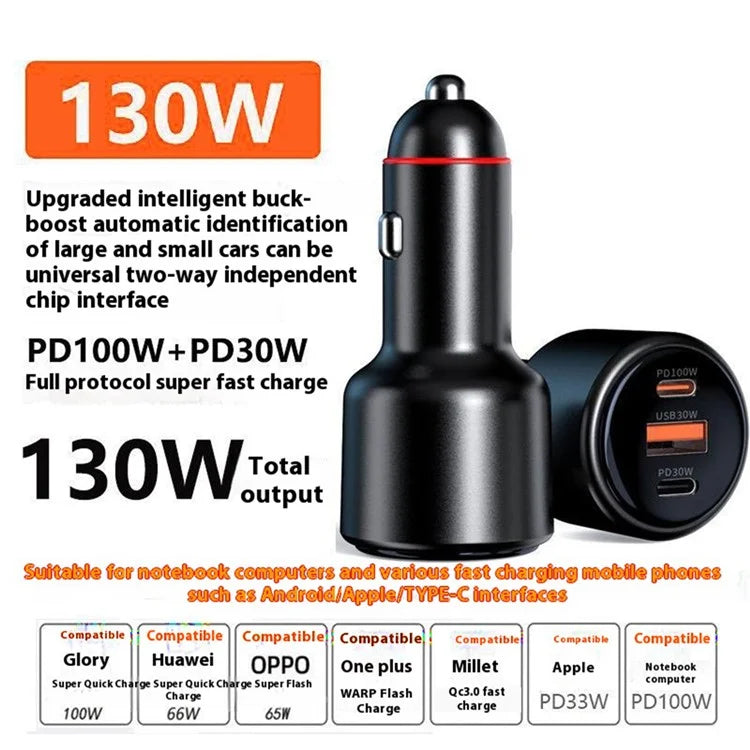 TASX Fast Charging Car Charger PD 100W + PD 30W Aluminum Alloy Adapter