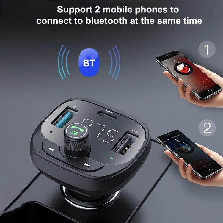 LOHEE S-21 Bluetooth Car Charger Adapter FM Transmitter with QC3.0 USB Fast Charging, TF CardU-disk, and BT Music Player