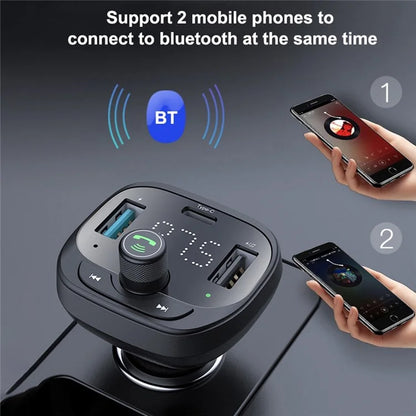 LOHEE S-21 Bluetooth Car Charger Adapter FM Transmitter with QC3.0 USB Fast Charging, TF CardU-disk, and BT Music Player