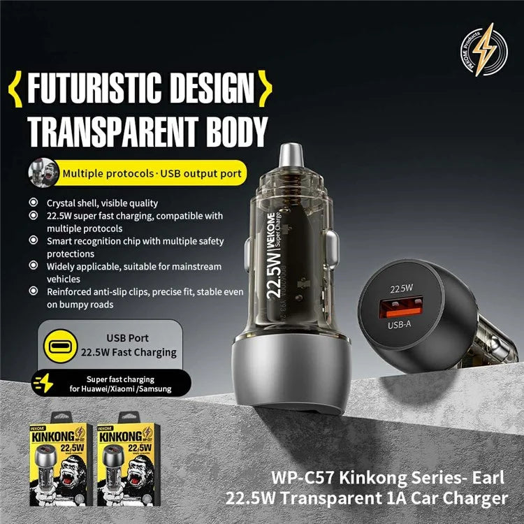 WEKOME WP-C57 22.5W USB-A Car Charger Fast Charging Aluminum Alloy Adapter