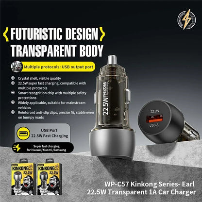 WEKOME WP-C57 22.5W USB-A Car Charger Fast Charging Aluminum Alloy Adapter
