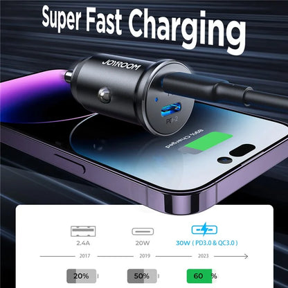 JOYROOM CCN06 Mini 30W Dual Type-C Aluminum Alloy Car Charger PD Fast Charging Adapter