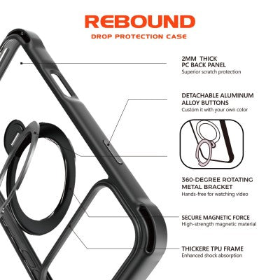 REDEFINE Rebound Magnetic Drop Protection Case for iPhone 17 | 9.8ft Shockproof Clear Cover (Black)