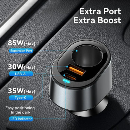 ESSAGER 120W USB + Type-C Car Charger Adapter with Cigarette Lighter Socket