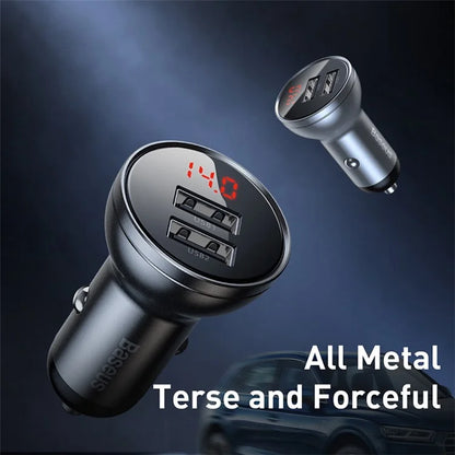 BASEUS 24W Dual USB Car Charger – 4.8A Quick Charge Adapter with Digital Display