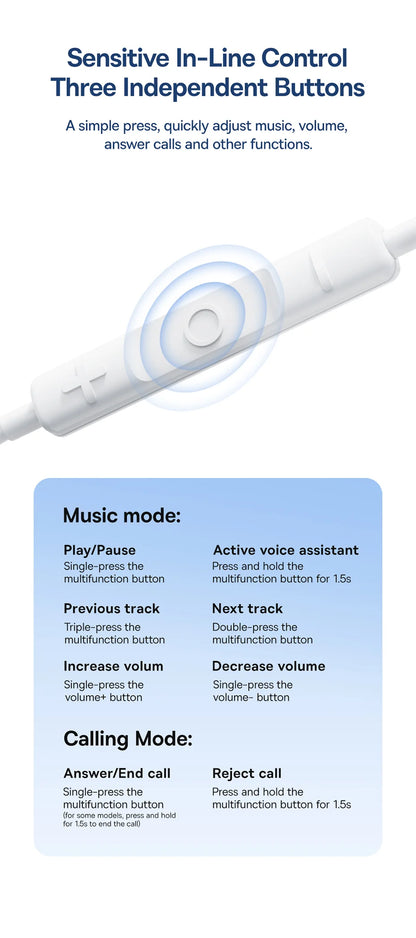 BASEUS Encok HZ19 3.5mm Semi In-Ear Wired Earphones