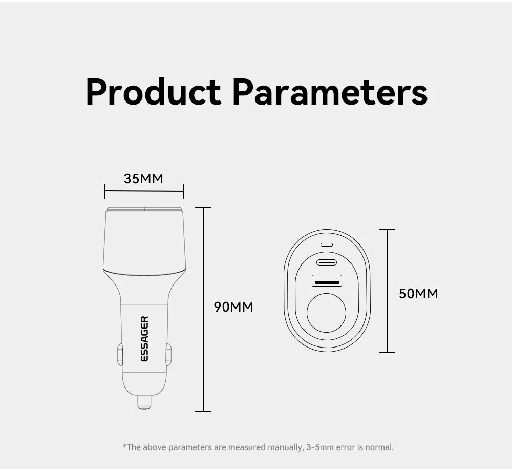 ESSAGER 120W USB + Type-C Car Charger Adapter with Cigarette Lighter Socket