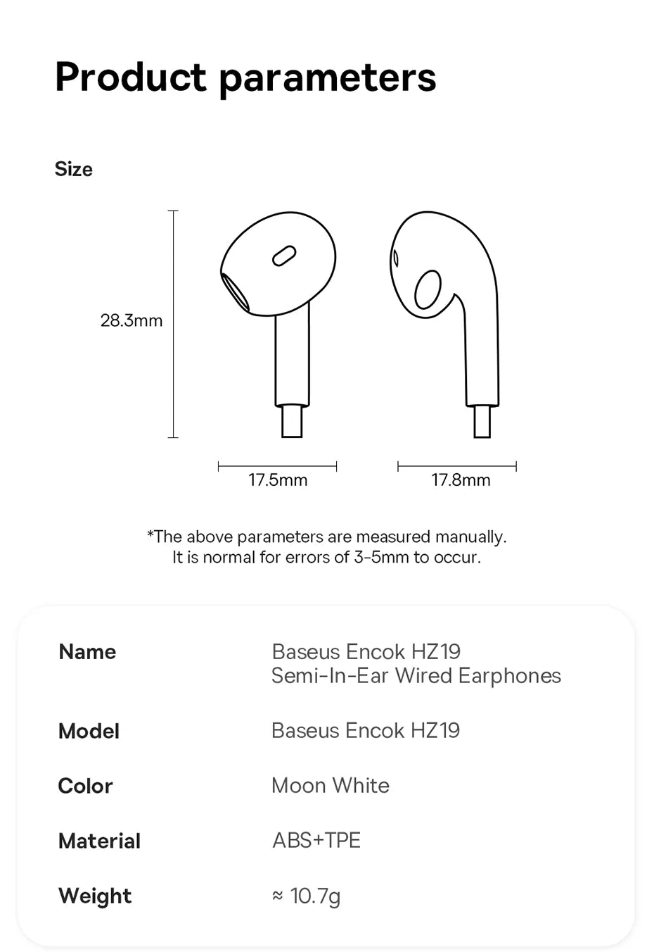 BASEUS Encok HZ19 3.5mm Semi In-Ear Wired Earphones