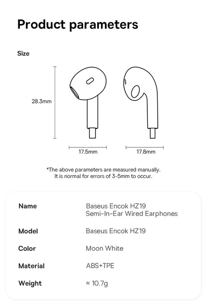 BASEUS Encok HZ19 3.5mm Semi In-Ear Wired Earphones