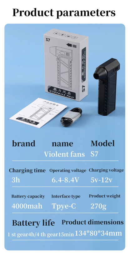 TASX S7 Handheld Mini Turbo Fan with Brushless Motor and High-Power Blower