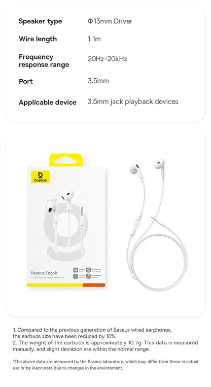 BASEUS Encok HZ19 3.5mm Semi In-Ear Wired Earphones