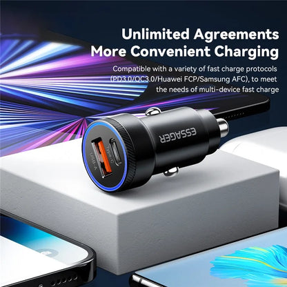 ESSAGER 54W USB + Type-C Fast Car Charger (ABS + Aluminum Alloy)