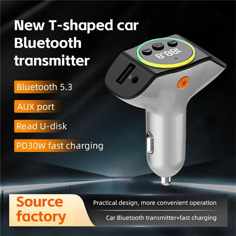 TASX C8 Dual USB Car Charger with Bluetooth 5.3 Receiver, Hands-Free Calling, and AUX Port