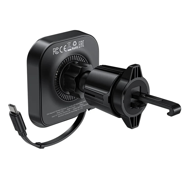 ACEFAST D32 MagSafe Car Air Vent Phone Wireless Charger with Retractable Cable