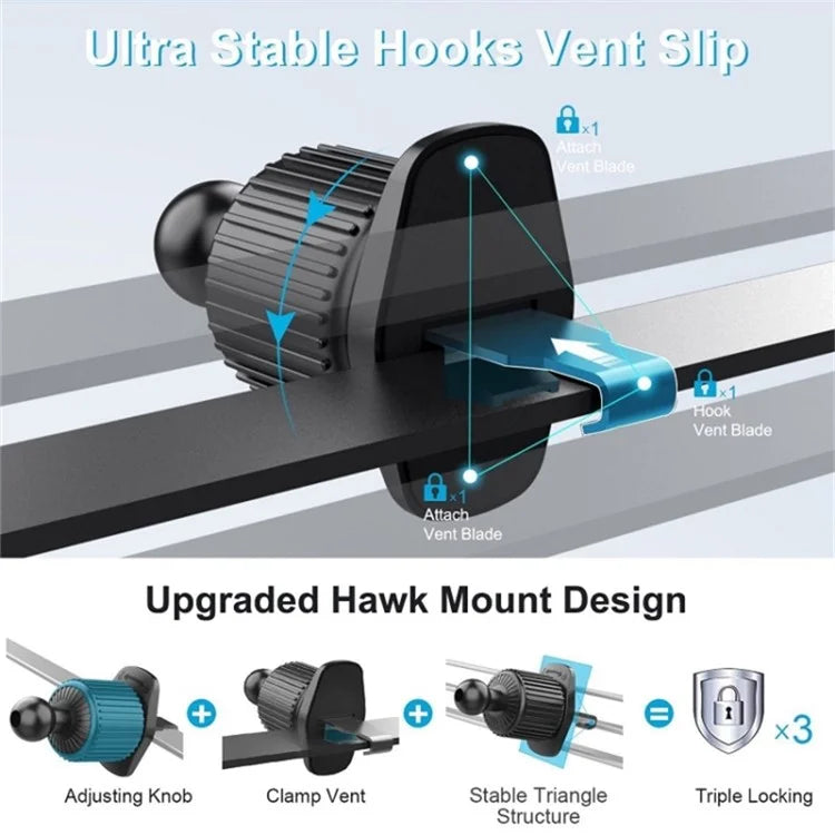 TASX LE-11 Car Phone Holder – 360° Rotating MagSafe Mount with Air Vent Clip