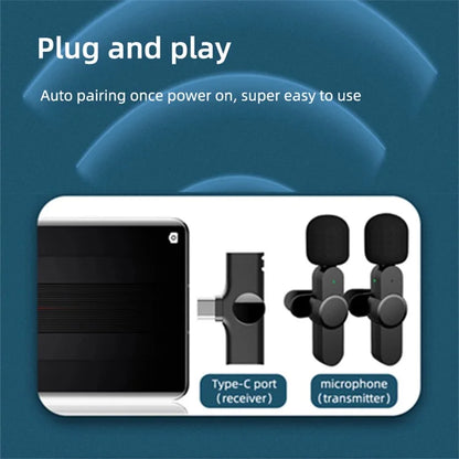 TASX 2Pcs Wireless Lavalier Microphone – Type-C Clip-On Mic