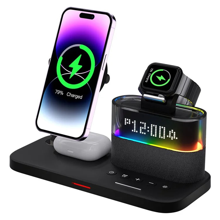 TASX C09 Magnetic Wireless Charging Station for with Alarm Clock Night Light