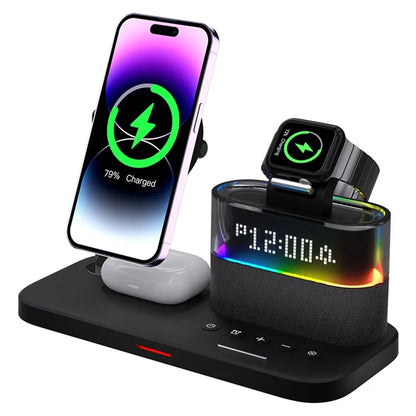 TASX C09 Magnetic Wireless Charging Station for with Alarm Clock Night Light