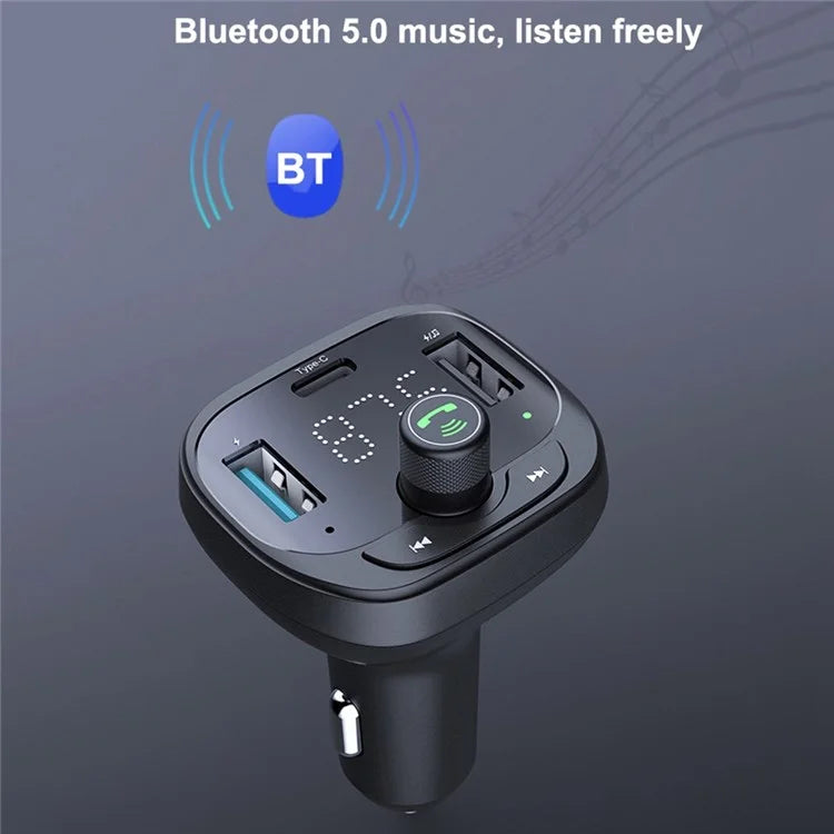 LOHEE S-21 Bluetooth Car Charger Adapter FM Transmitter with QC3.0 USB Fast Charging, TF CardU-disk, and BT Music Player