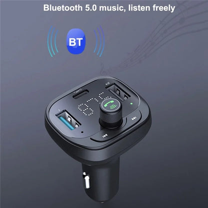 LOHEE S-21 Bluetooth Car Charger Adapter FM Transmitter with QC3.0 USB Fast Charging, TF CardU-disk, and BT Music Player