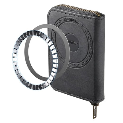 DENIOR V17 Zipper Card Case – MagSafe-Compatible Leather Phone Card Holder & Stand