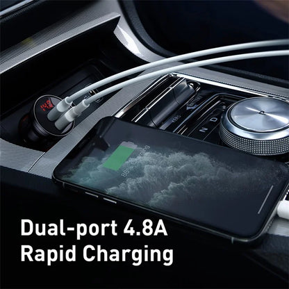 BASEUS 24W Dual USB Car Charger – 4.8A Quick Charge Adapter with Digital Display
